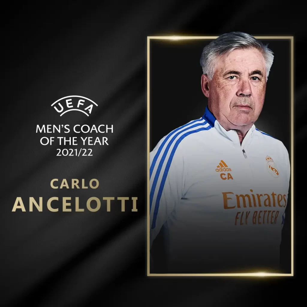 Карло Анчелотти стал лучшим тренером сезона 2021/2022 по версии УЕФА